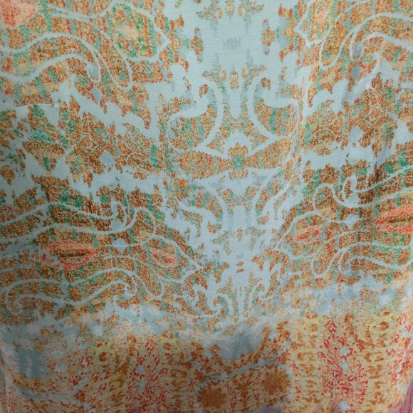 Anthropologie Maeve "Cleome" Turquoise Ombre Silk Open Sleeve Shift Dress - Picture 6 of 11